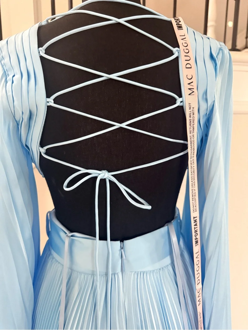🦋$598 NWT Mac Duggal Ice Blue Pleated Satin Dress, Size 2🦋 - Picture 5 of 10
